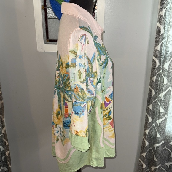Cynthia Rowley Tropical Print 3/4 Sleeve Button Down Top SZ 1X - Picture 5 of 8